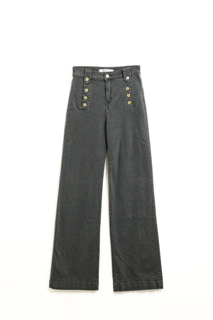 Q2 Women's Jean Straight Jeans With Gold Buttons At The Side In Dark Grey