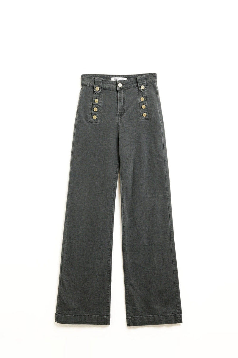 Q2 Women's Jean Straight Jeans With Gold Buttons At The Side In Dark Grey