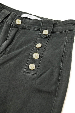 Q2 Women's Jean Straight Jeans With Gold Buttons At The Side In Dark Grey