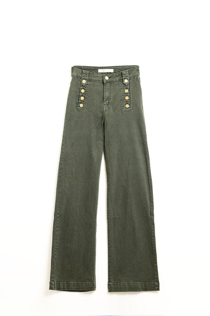 Q2 Women's Jean Straight Jeans With Gold Buttons At The Side In Khaki