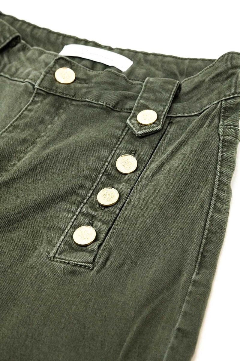 Q2 Women's Jean Straight Jeans With Gold Buttons At The Side In Khaki