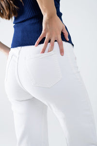 Q2 Women's Jean Straight Jeans With Gold Buttons At The Side In White