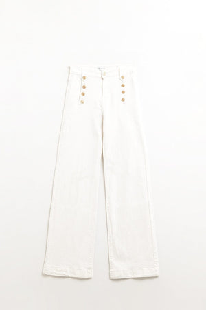 Q2 Women's Jean Straight Jeans With Gold Buttons At The Side In White