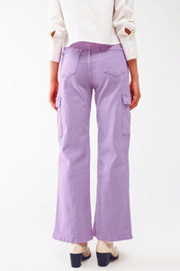 Q2 Women's Jean Straight Leg Cargo Jeans In Purple