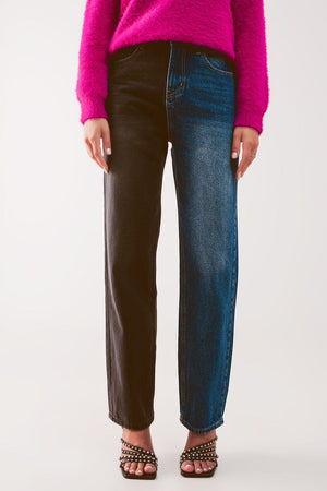 Q2 Women's Jean Straight Leg Color Block Jeans