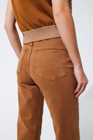 Q2 Women's Jean Straight Leg Jeans In Camel With Folded Trouser Legs