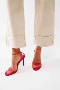 Q2 Women's Jean Straight Leg Jeans with Cropped Hem in beige