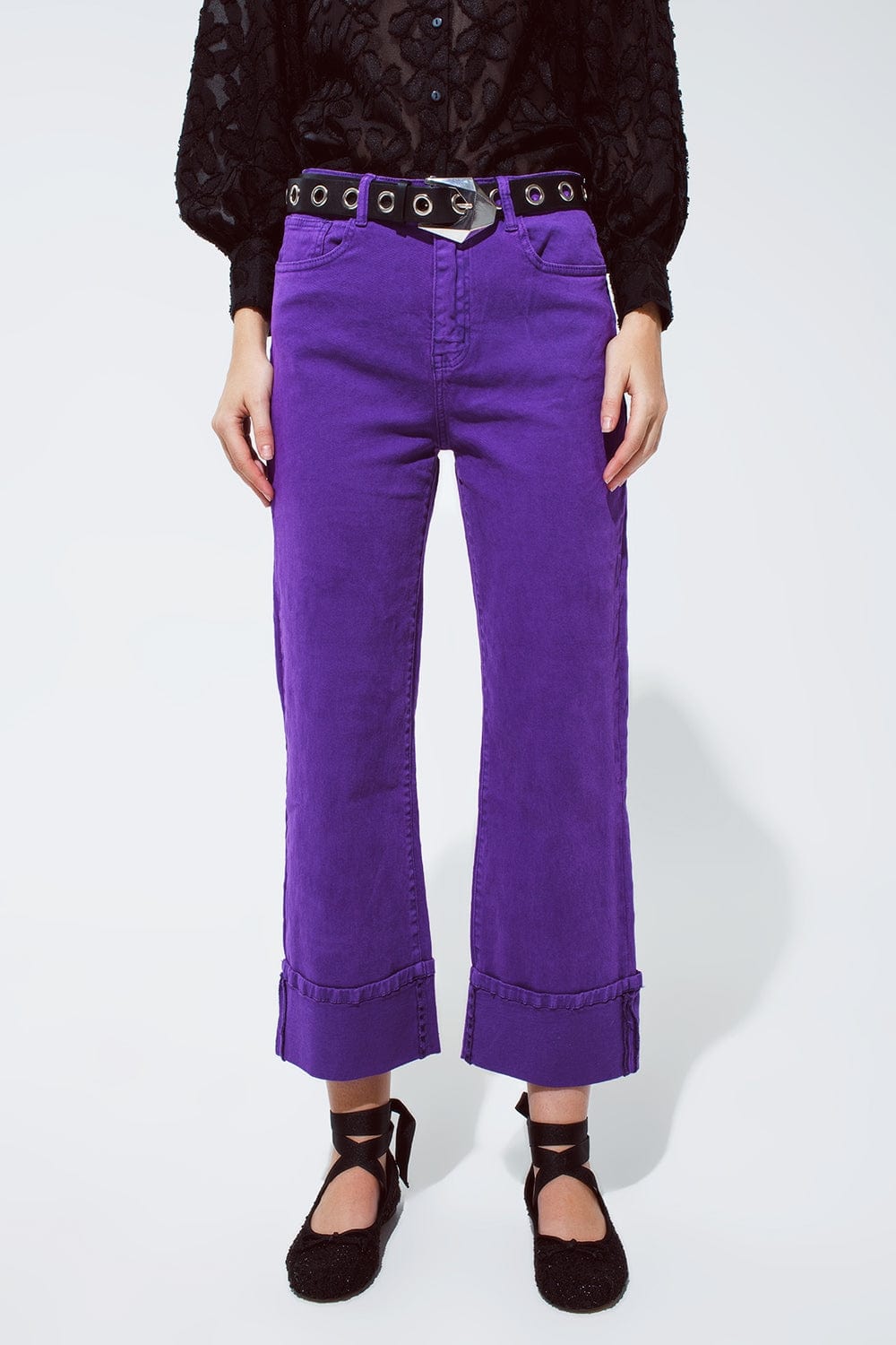 Q2 Women's Jean Straight Leg Jeans With Cropped Hem In Purple