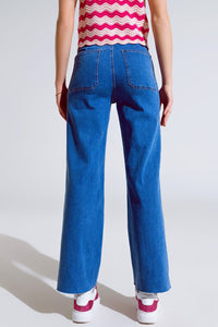 Q2 Women's Jean Straight Leg Jeans With Front Pockets Detail In Mid Wash