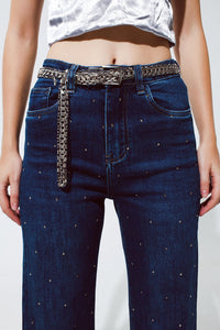 Q2 Women's Jean Straight Leg Jeans With Strass Detail In Blue