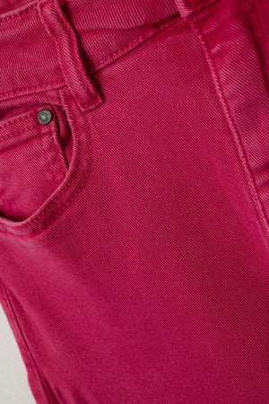 Q2 Women's Jean Straight Leg Pants With Cropped Hem In Magenta