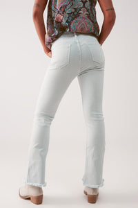 Q2 Women's Jean Straight Pants in Light Blue with Wide Ankles