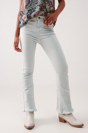 Q2 Women's Jean Straight Pants in Light Blue with Wide Ankles