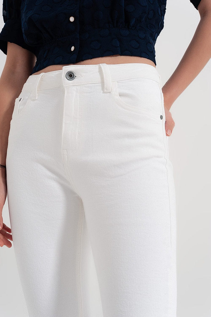 Q2 Women's Jean Straight Pants In White With Wide Ankles