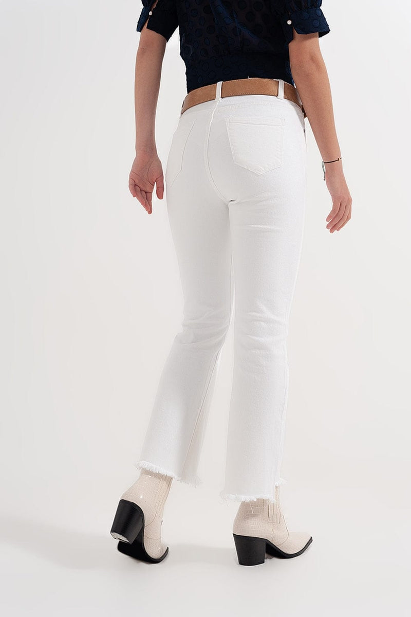 Q2 Women's Jean Straight Pants In White With Wide Ankles