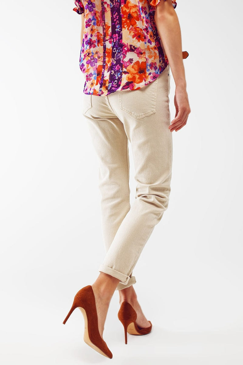 Q2 Women's Jean Stretch Cotton Skinny Jeans In Beige