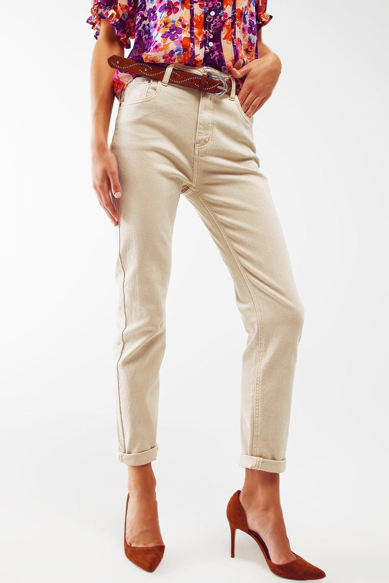 Q2 Women's Jean Stretch Cotton Skinny Jeans In Beige
