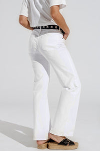 Q2 Women's Jean Stretch Denim Straight Jeans With 5 Pockets In White