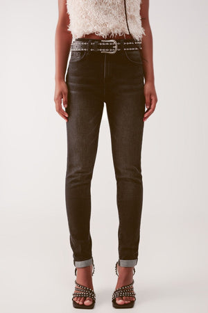Q2 Women's Jean Super High Waist Skinny Jeans in Washed Black