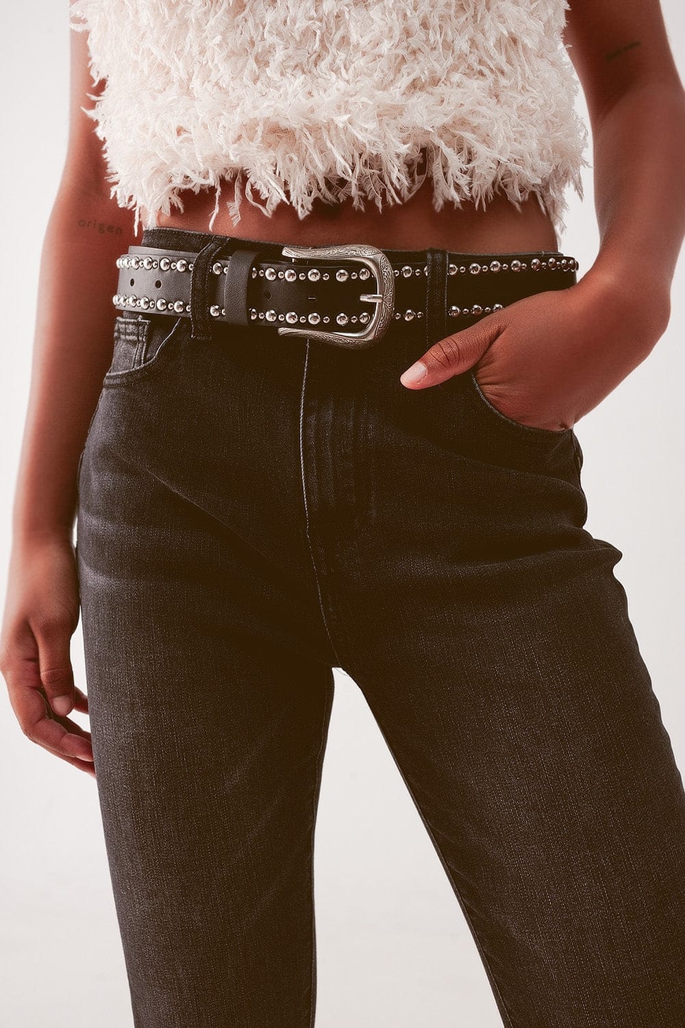 Q2 Women's Jean Super High Waist Skinny Jeans in Washed Black