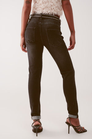 Q2 Women's Jean Super High Waist Skinny Jeans in Washed Black