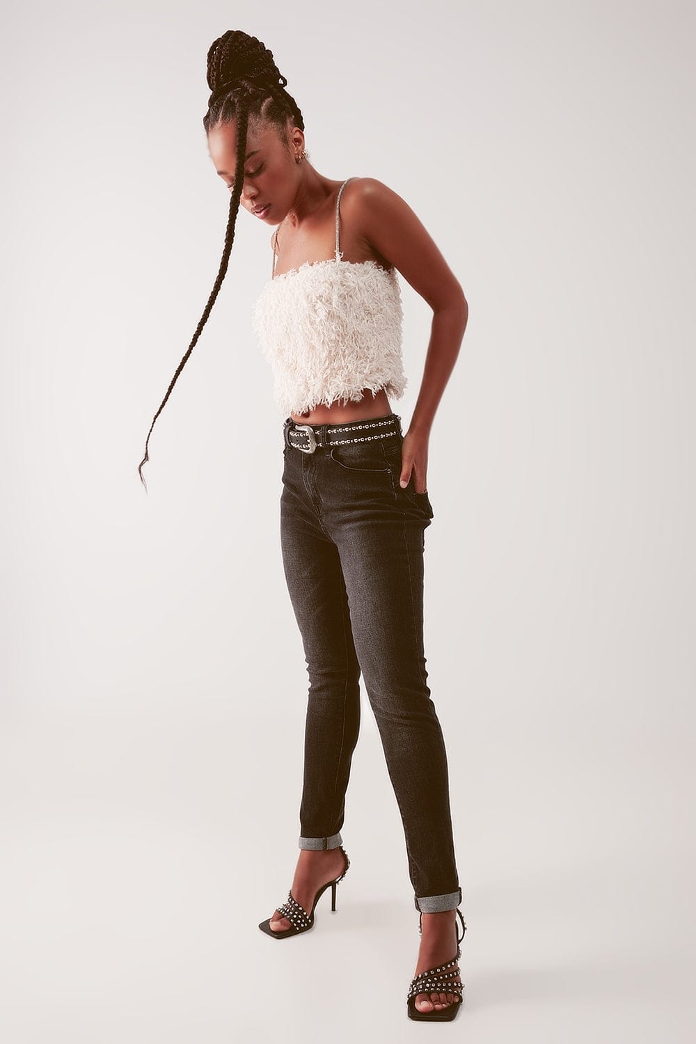 Q2 Women's Jean Super High Waist Skinny Jeans in Washed Black