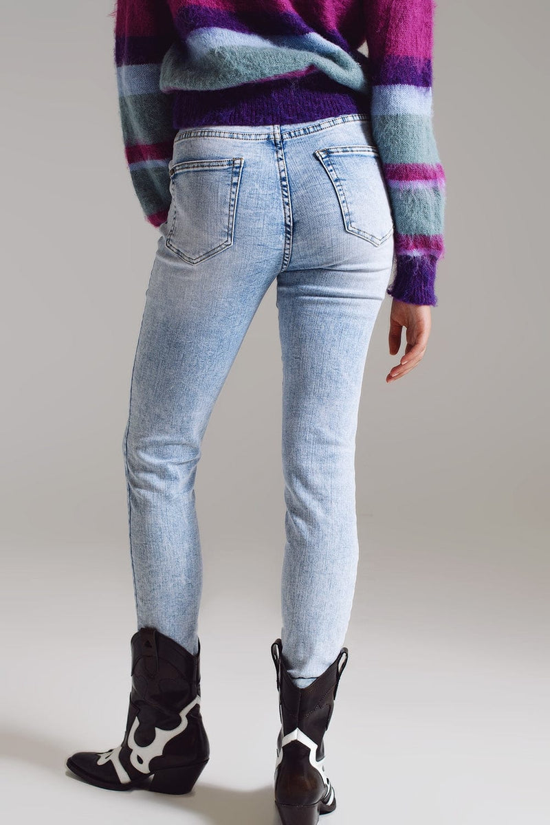 Q2 Women's Jean Super Skinny Jeans In Mid Rise In Light Blue Wash