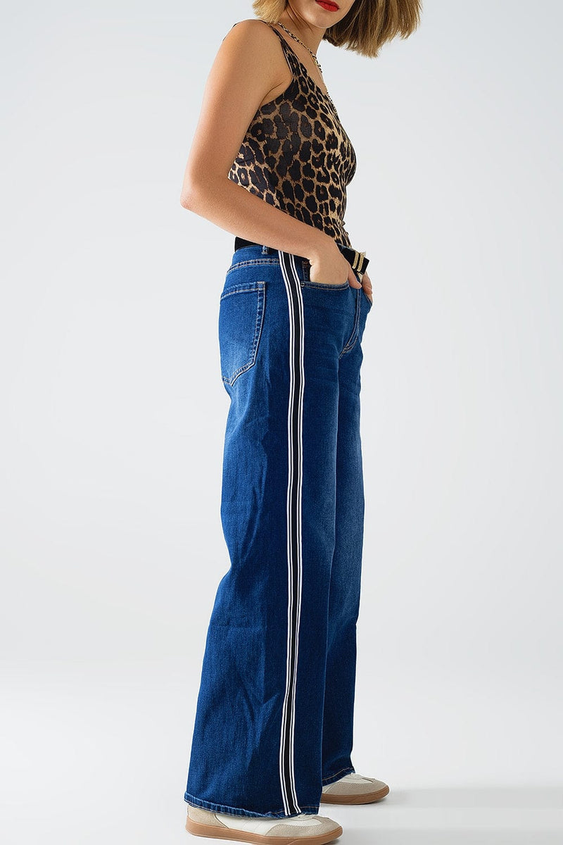 Q2 Women's Jean Super Wide Leg Jeans With Stripe On Side