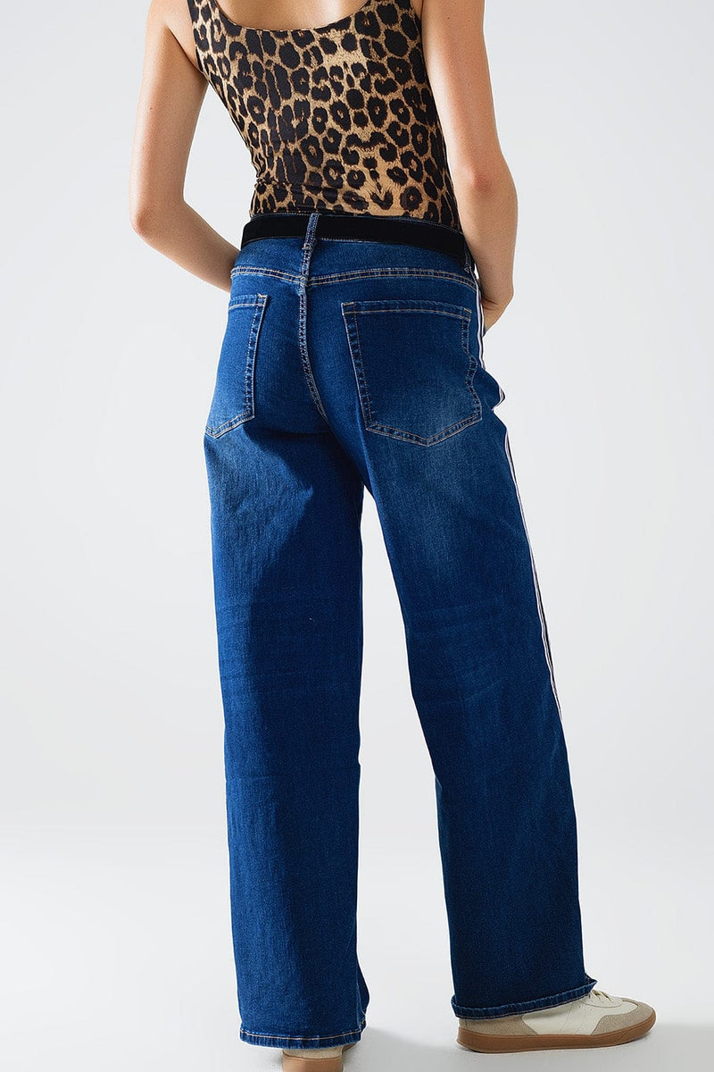 Q2 Women's Jean Super Wide Leg Jeans With Stripe On Side