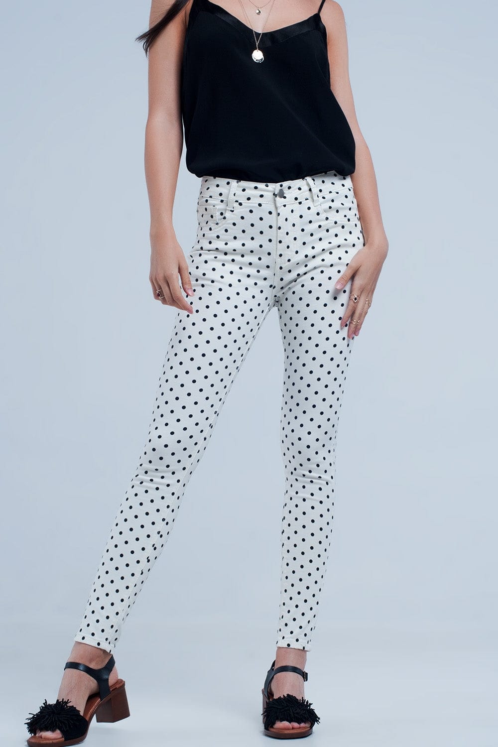 Q2 Women's Jean White Jeans in Polka Dots