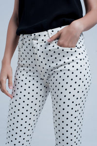 Q2 Women's Jean White Jeans in Polka Dots