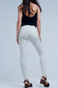 Q2 Women's Jean White Jeans in Polka Dots