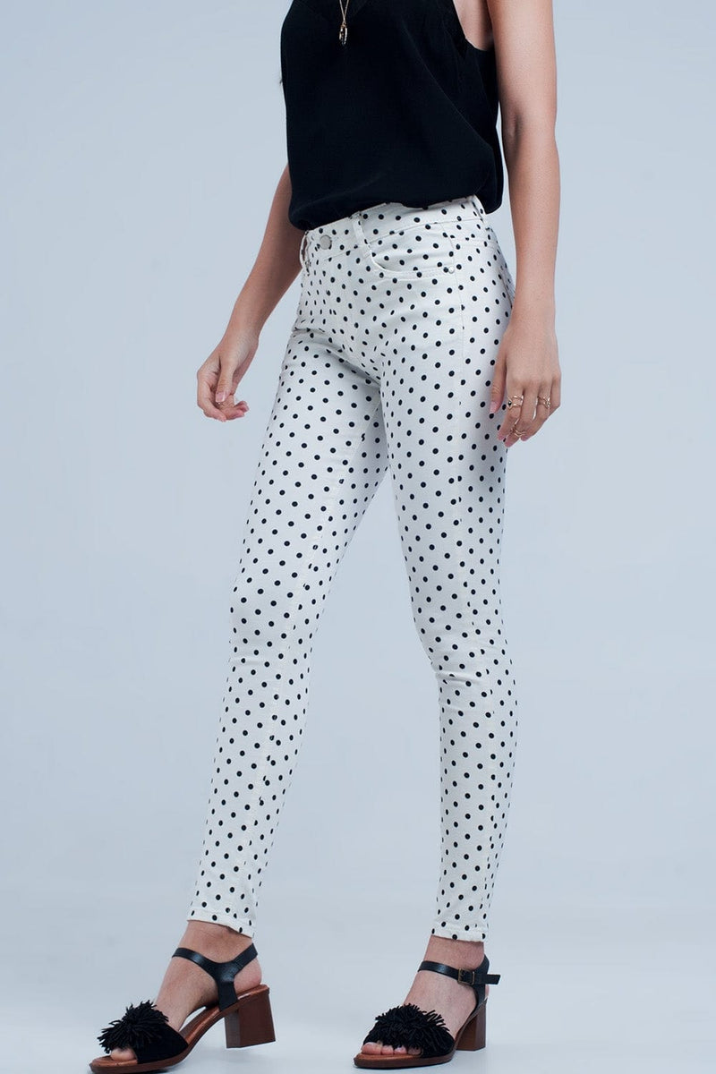 Q2 Women's Jean White Jeans in Polka Dots