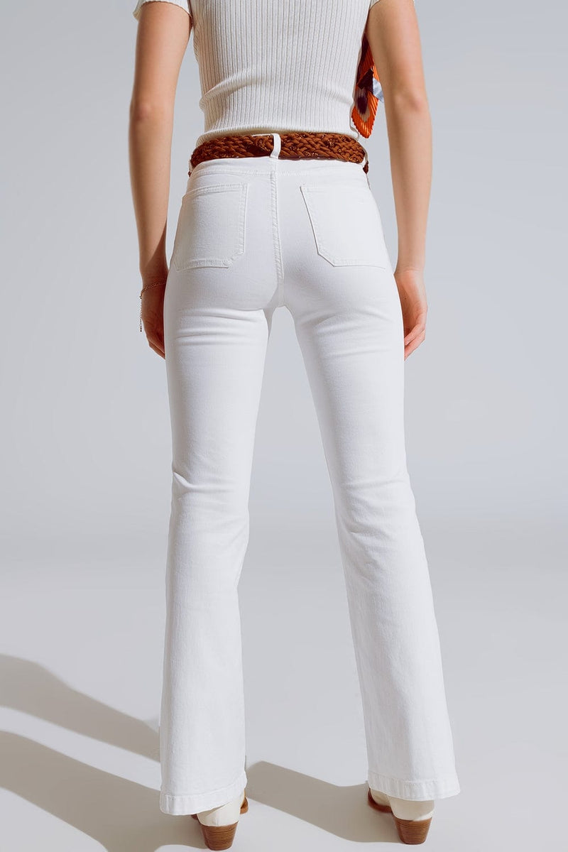 Q2 Women's Jean White Skinny Flared Jeans With Front Pocket Detail