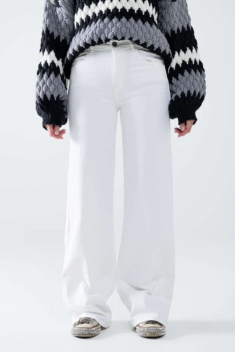 Q2 Women's Jean White Wide Leg High Rise Pants