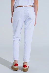 Q2 Women's Jean White Wrinkled Skinny Jeans