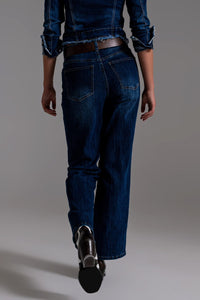 Q2 Women's Jean Wide Leg 70`S Jeans In Mid Wash Blue