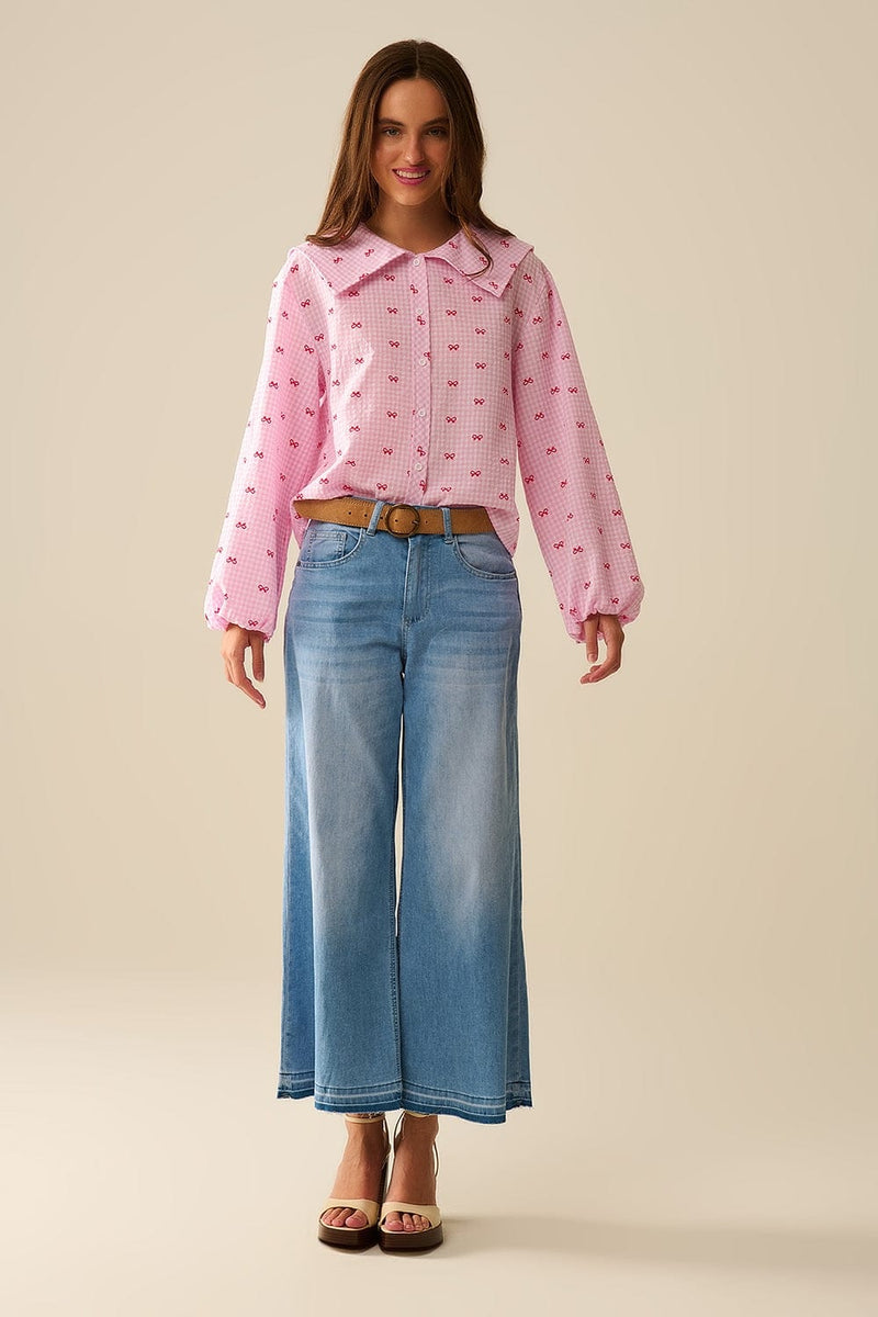 Q2 Women's Jean Wide-Leg Ankle Jeans With Light Wash
