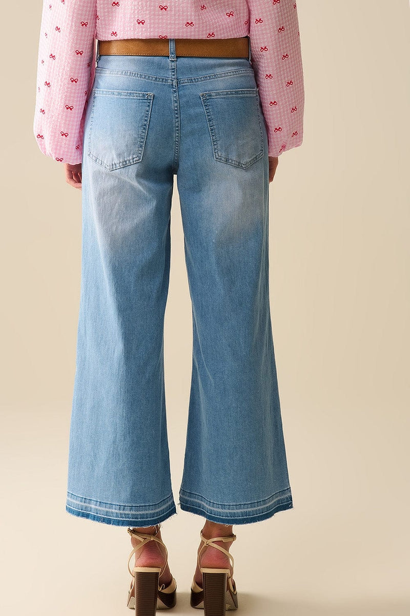 Q2 Women's Jean Wide-Leg Ankle Jeans With Light Wash