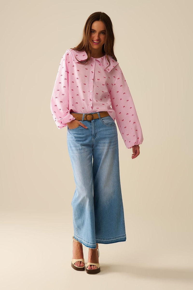 Q2 Women's Jean Wide-Leg Ankle Jeans With Light Wash