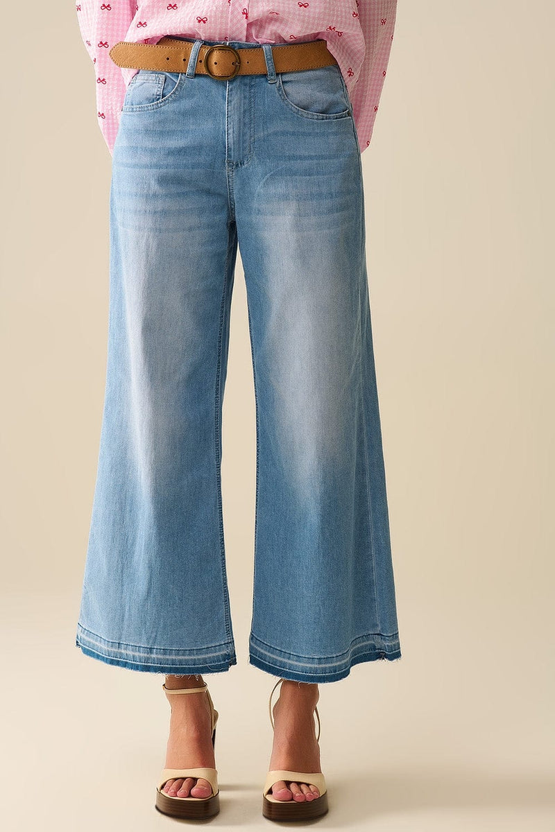 Q2 Women's Jean Wide-Leg Ankle Jeans With Light Wash