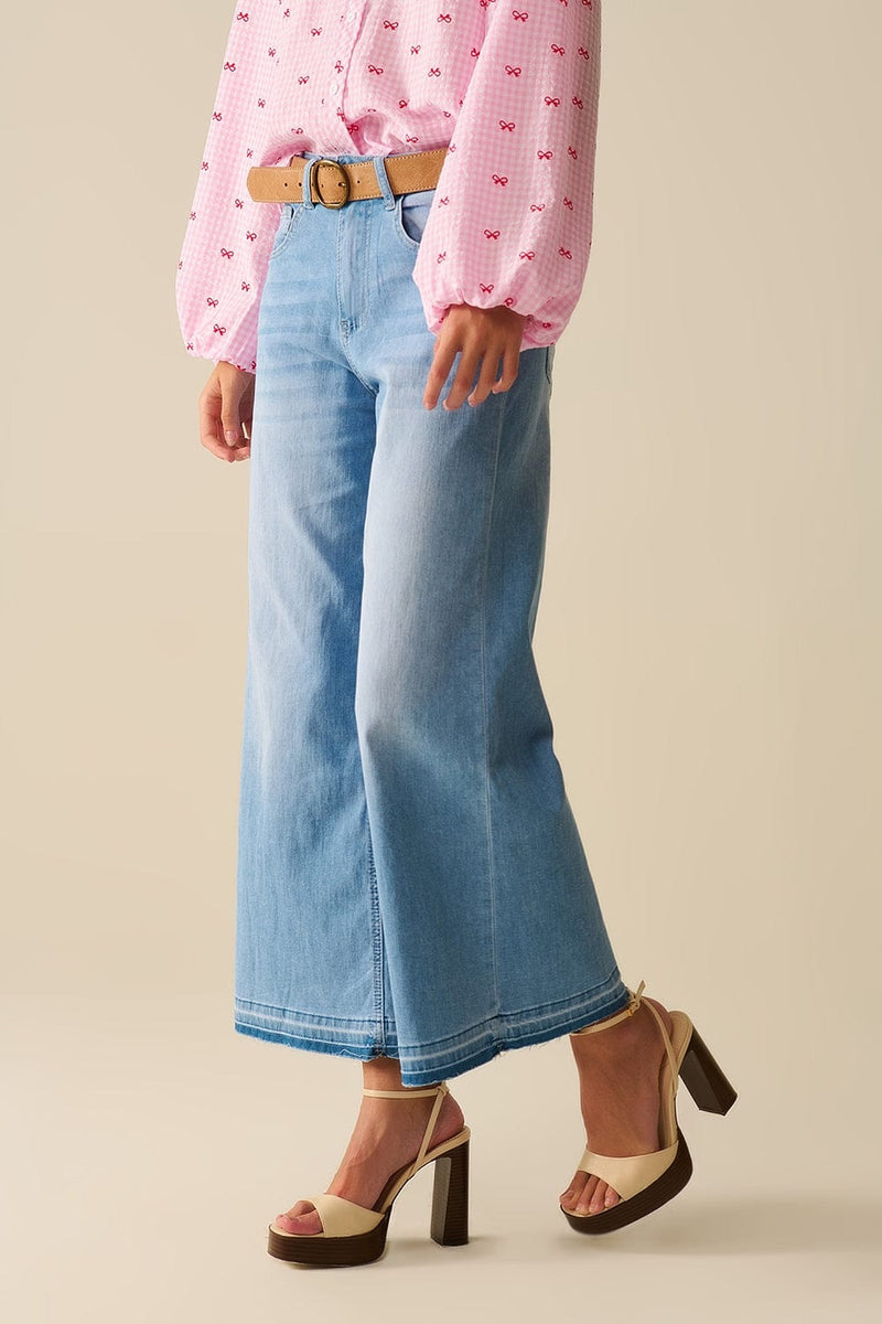 Q2 Women's Jean Wide-Leg Ankle Jeans With Light Wash