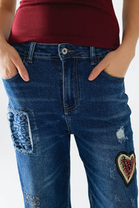 Q2 Women's Jean Wide Leg Jeans Embellished With Some Patches