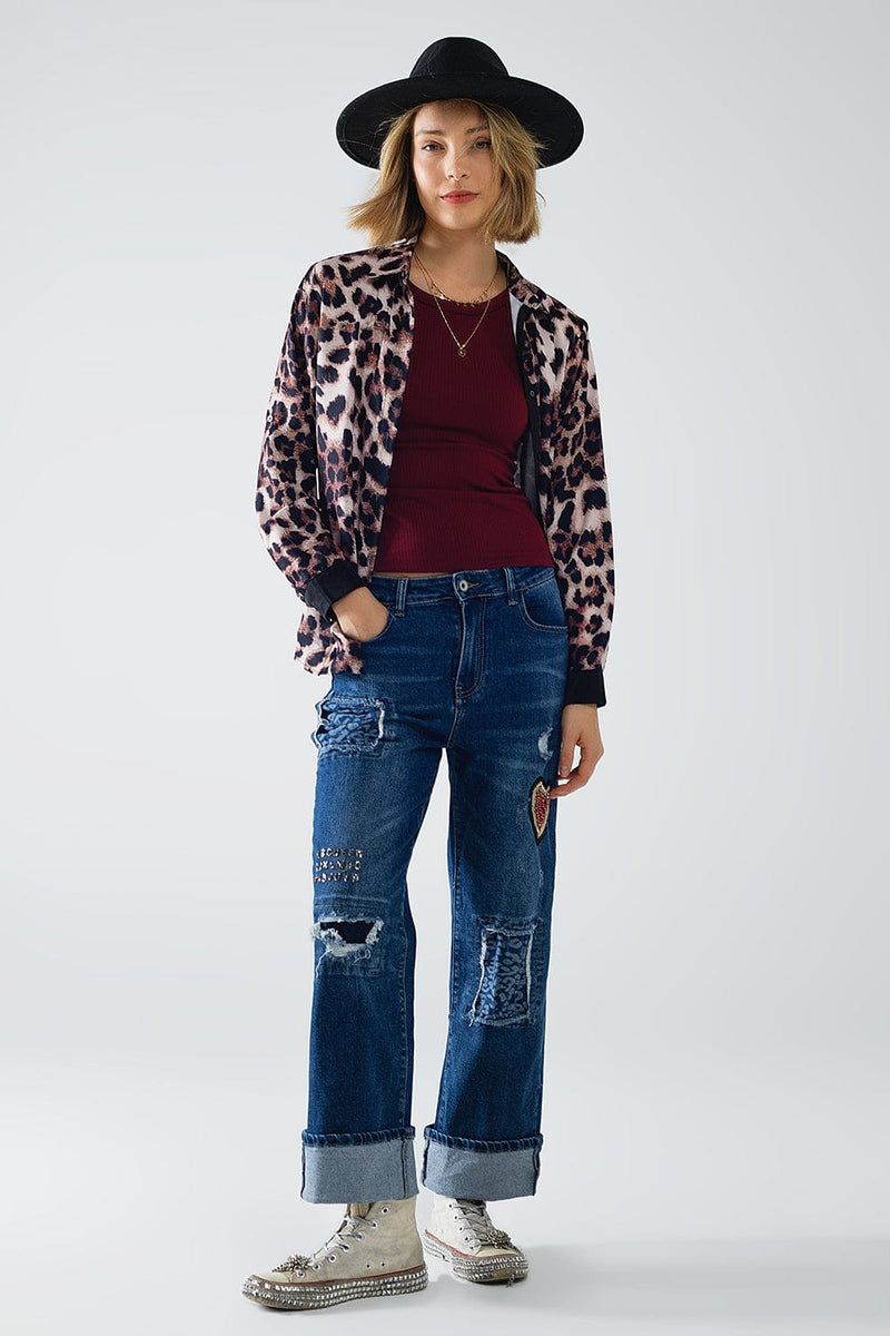 Q2 Women's Jean Wide Leg Jeans Embellished With Some Patches