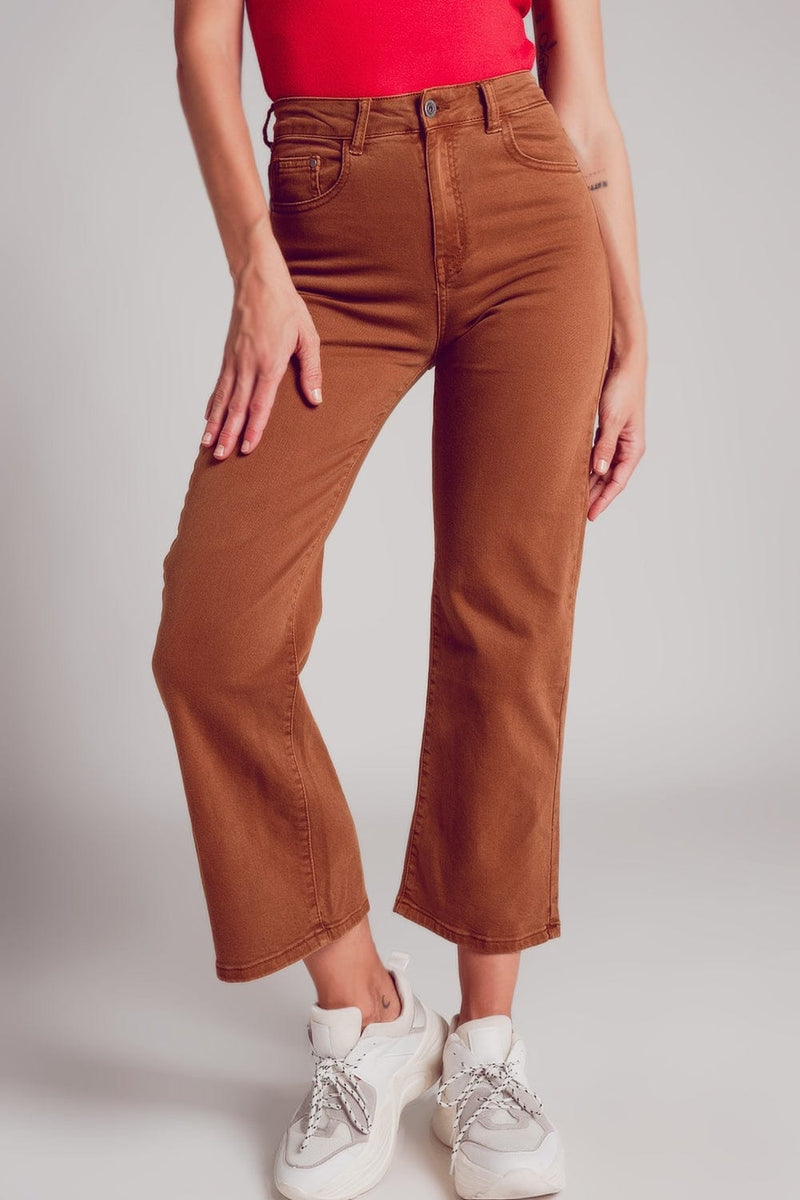 Q2 Women's Jean Wide Leg Jeans in Camel Brown