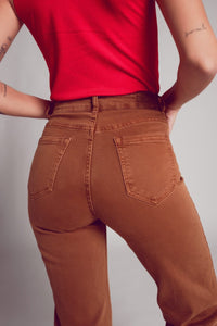 Q2 Women's Jean Wide Leg Jeans in Camel Brown