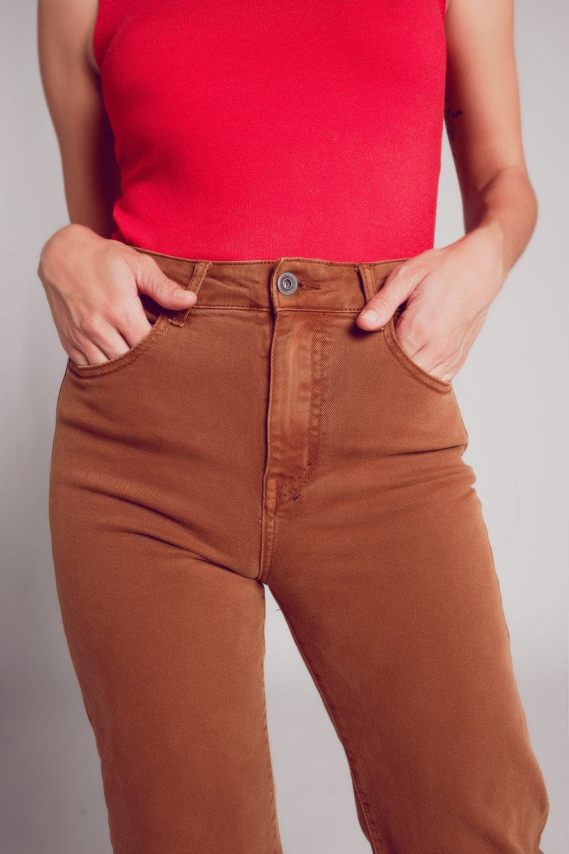 Q2 Women's Jean Wide Leg Jeans in Camel Brown