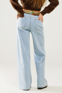 Q2 Women's Jean Wide Leg Jeans In Light Wash With Side Seam