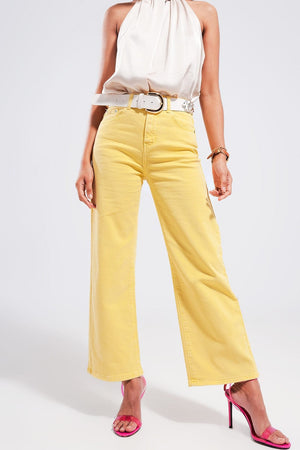 Q2 Women's Jean Wide Leg Jeans In Sunshine Yellow