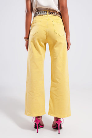 Q2 Women's Jean Wide Leg Jeans In Sunshine Yellow